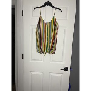 ee: some striped Button Front Knot Cami Tank Top medium yellow blue green red